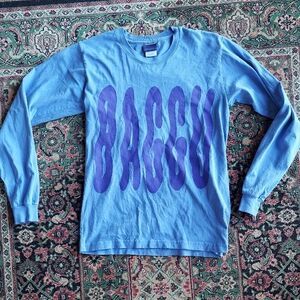 BAGGU Light Blue Long Sleeve Shirt with Purple Logo